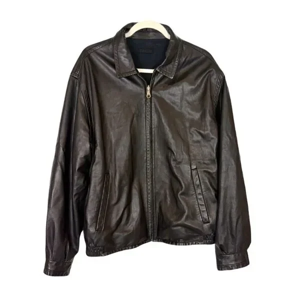 Robert Comstock Leather Jacket Mens 42 Black Reversible Endurance Lined Zip Up