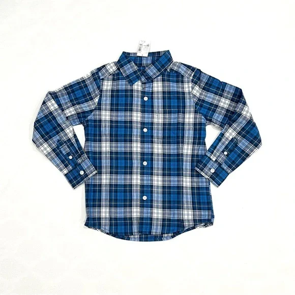 NWT Children's Place Boys Pacific Blue Plaid Button Down Shirt