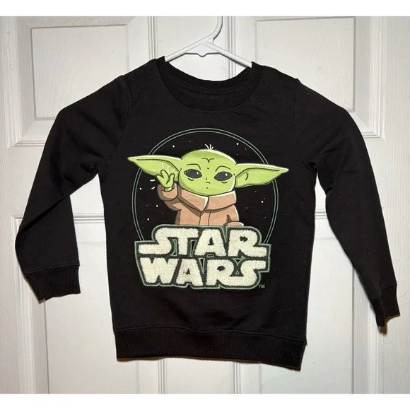 Star Wars Yoda Pullover Sweater Black Cotton Graphic Print 5 Toddler
