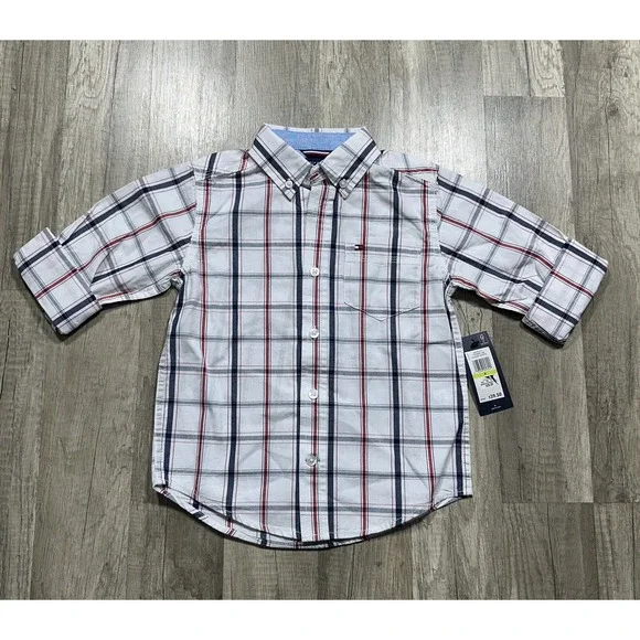Tommy Hilfiger‎ Dress Shirt Size 4 Button Down Crest Logo Toddler Boy NWT