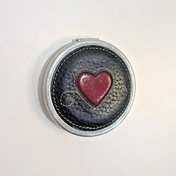 Brighton Heart‎ Red and Black Leather Metal Dual Mirror Compact Stitching Y2K