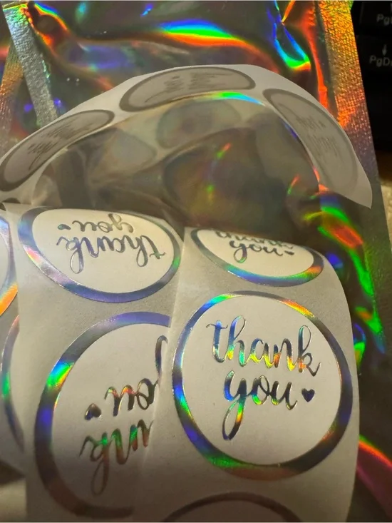 ★ 40 Silver Holographic Thank You Stickers Packaging Seals Happy Mail