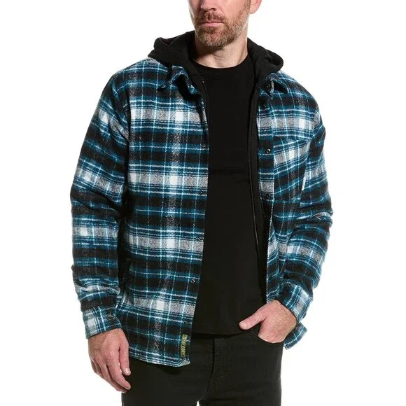 SOVEREIGN CODE Plaid Flannel Shirt Jacket Mens Medium Quilted Lining Hooded