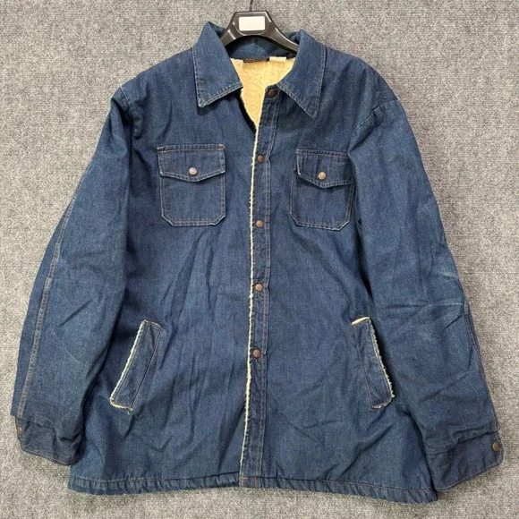 Vintage REDWOOD‎ XLT Sherpa Lined Denim Jacket Workwear Faded Blue Heavyweight