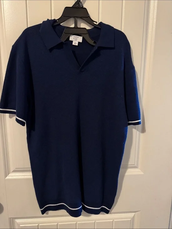 crown & ivy Navy Polo with White Stripe Trim