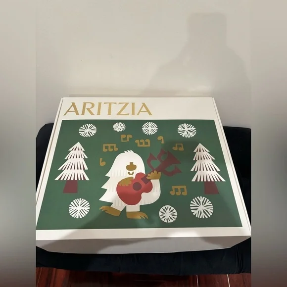 Aritzia Festive Box with Green and Gold Accents