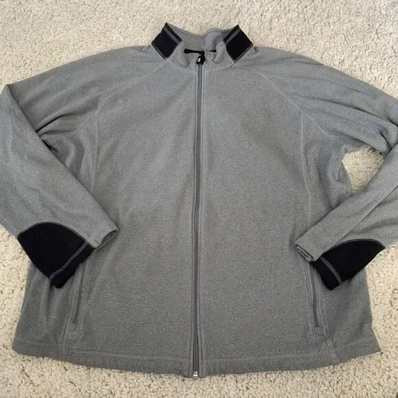 Lands' End Jacket Mens XL Gray Full Zip Fleece ThermaCheck Nanotex (46-48) Light