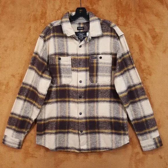 BUFFALO DAVID BITTON Flannel Shirt Jacket Mens Small Brown Plaid Double Pocket
