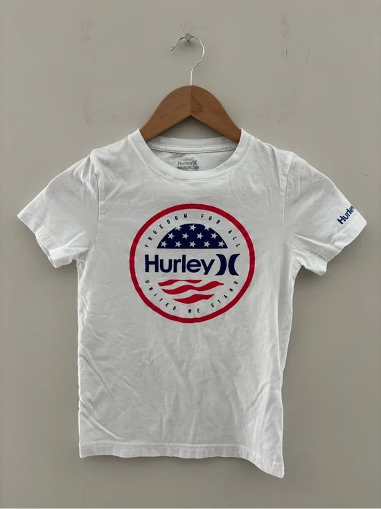 Hurley Freedom for All Patriotic Graphic T-Shirt Boys Small White USA Flag Tee
