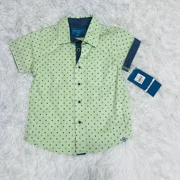 Perry Ellis Boys Color‎ Button Up Polo Short Sleeve Toddler boys 2T Pastel Green