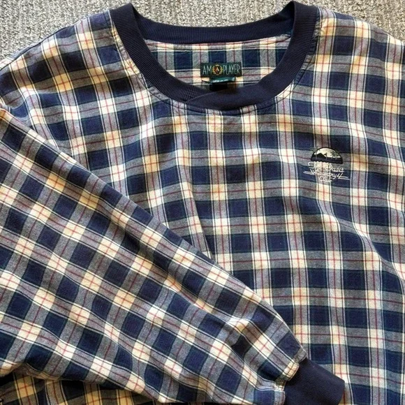 Vintage AM Player Oasis Country Club Plaid Golf Windshirt Navy XXL Cotton Lining