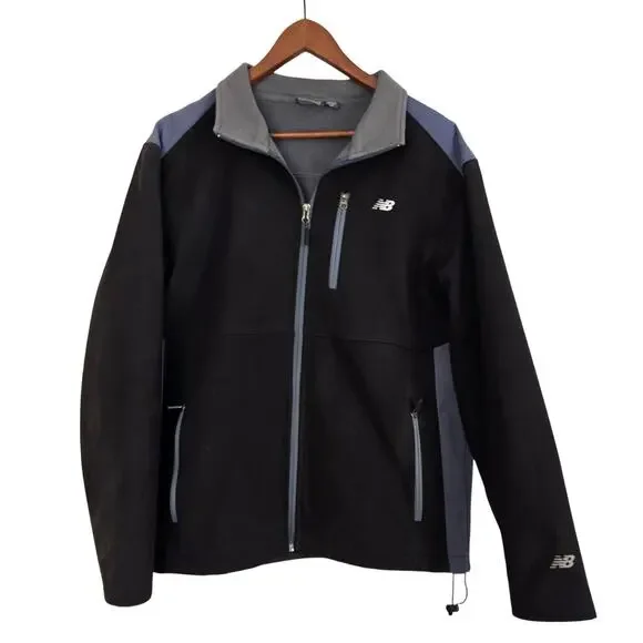 New Balance Weather Resistant Soft‑Shell Jacket Black & Gray Fleece‑Lined Size M