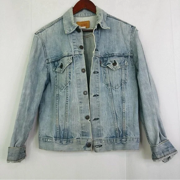 Levi’s Denim Distressed Jacket White Washed Streetwear Hipster Vintage Style