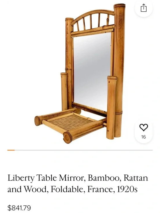 Vintage Liberty Bamboo Table Mirror in Natural Tan 1920s France Boho MCM
