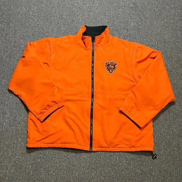 NFL Chicago Bears Reversible Jacket‎ XL Orange Navy Fleece Windbreaker Full Zip