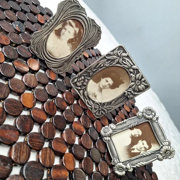 Victorian Ornate Miniature Pewter Style Picture Frame Set of 3 Easel Back Vanity