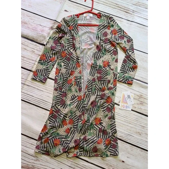 LuLaRoe Sariah Kids Cardigan S Small Duster Floral Geometric Open Front NWT