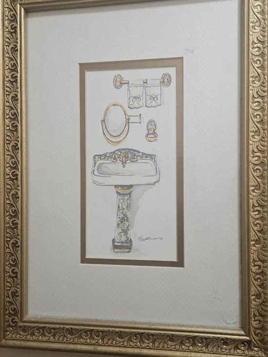 Framed Bathroom Art Print in Gold Frame