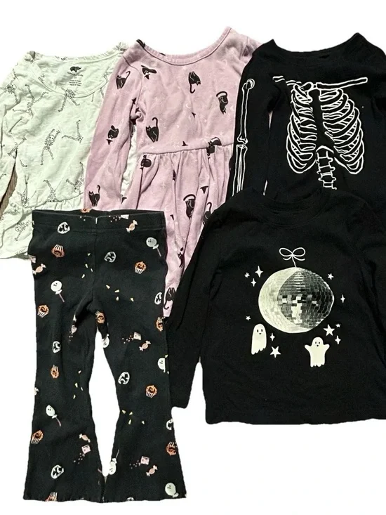 Toddler Girl Halloween Fall Long Sleeve Shirts Leggings Skeletons Ghosts Size 3T