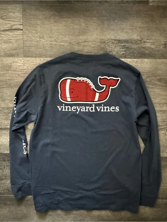 Boy’s Navy Vineyard Vines Long Sleeve Football T shirt Size Large