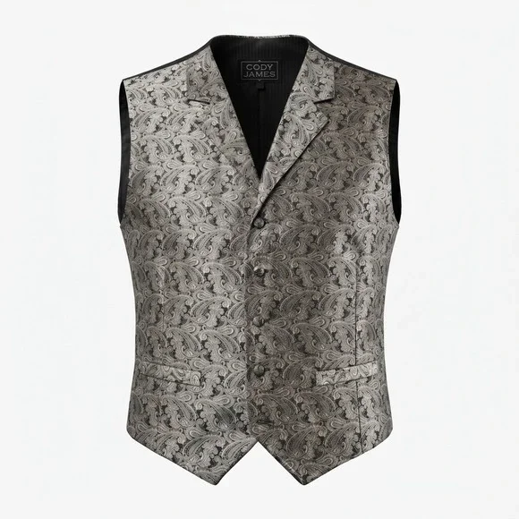 CODY JAMES Vest Mens 2XL Silver Black Paisley Western Formal Adjustable Back
