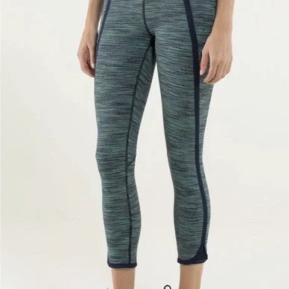 Lululemon can’t stop ankle leggings “we are from space” green bean slalom stripe