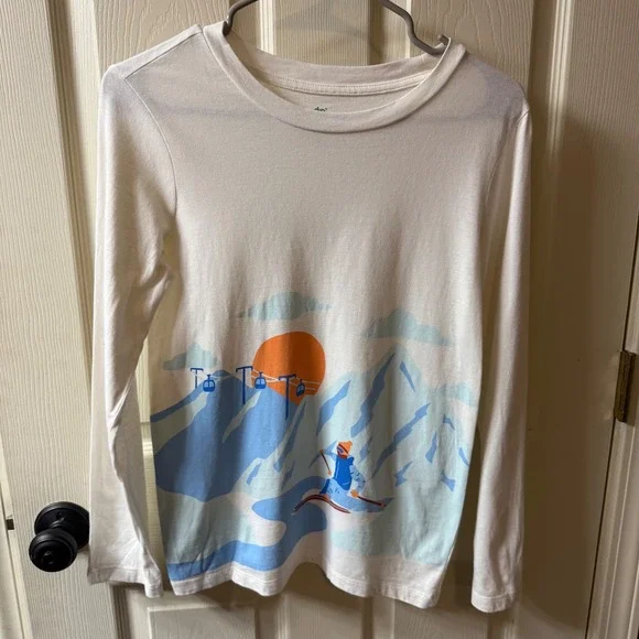 dip Organic‎ Cotton Kids L 12-14 Long Sleeve T Shirt Skiing Mountain Sunset