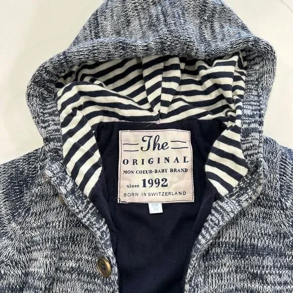 Mon Coeur-Baby Brand Kids Hooded Cardigan‎ Sweater Striped Lining Gray 9M