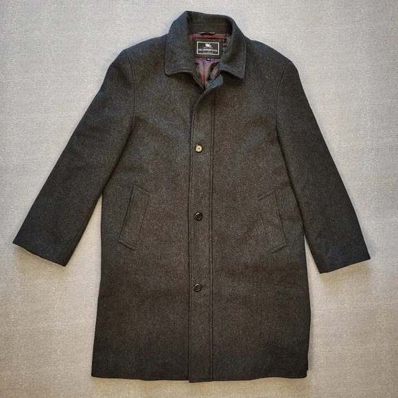 FR Tripler & Co Classic Charcoal Wool Blend Water Repellent Overcoat 42L