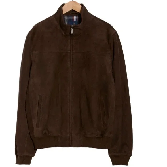 Brooks Brothers Brown Suede Leather‎ Jacket Mens S Full Zip Bomber Pockets NEW