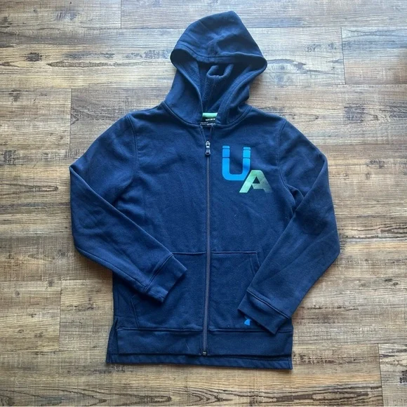Under Armour Cold Gear Boys Hoodie Loose Full Zip Blue UA Logo Size Large