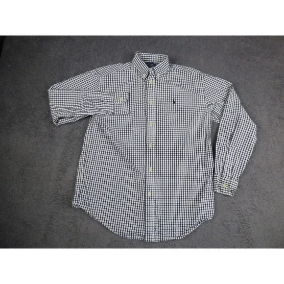 Ralph Lauren Kids Boys Navy White Gingham Check Button Down Shirt Size L Large