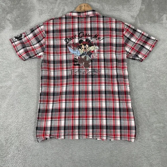 Disney Parks Pirates of the Caribbean Button Down Shirt Kids XL Red Mickey Mouse