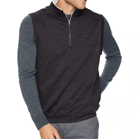 PGA Tour Golf 1/4 Zip Vest-Black/Heather Gray-Men Size XL