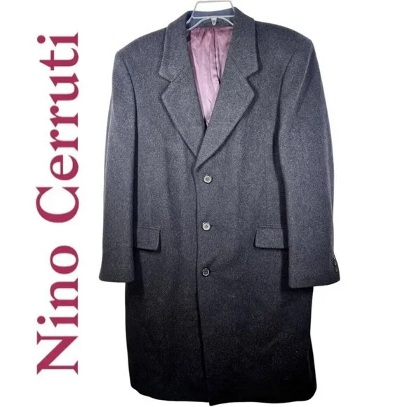 NINO CERRUTI Vintage Cashmere Wool Blend Dress Coat Gray Men's, Size‎ 44R