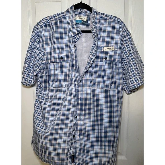 Magellan Vented Fishing Shirt | Blue Heather Button Casual Outdoors | Mens M