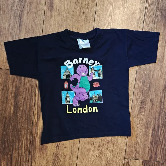 Barney London Graphic Short‎ Sleeve Tee Navy Kid's 3-4 Vintage 90s Y2K Nostalgia
