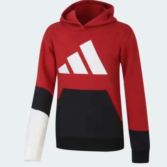 Adidas Pimegreen color block red/black/white fleece hoodie size 10/12