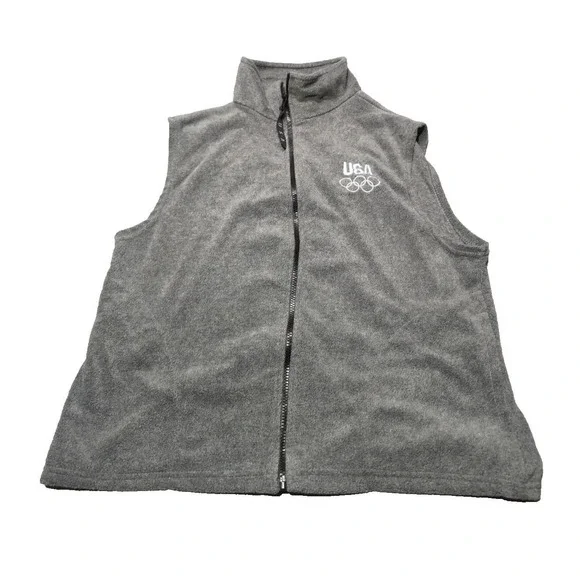 Vintage‎ USA Olympic Committee Fleece Vest Mens XL Gray Full Zip Made in USA