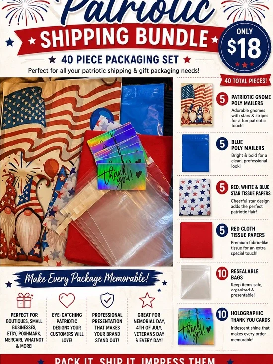 ★ Patriotic Shipping Bundle – 40 Piece Packaging Set  Price Suggestion: $18