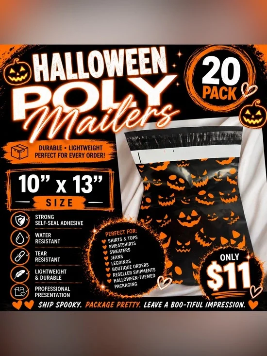 ★ Halloween Pumpkin Poly Mailers 10x13 20 Pack Shipping Bags Boutique