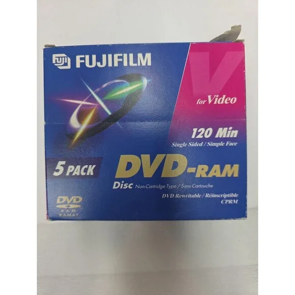 5 Disc Pack -  Fujifilm DVD-RAM 120 Minute 4.7 GB, Rewritable Data - New Sealed