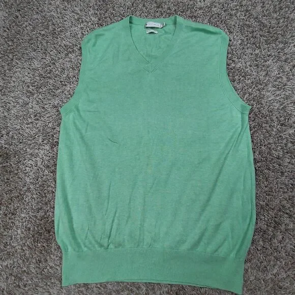 Peter Millar Sweater Vest Mens Large Green Silk Cotton Cashmere Blend Preppy