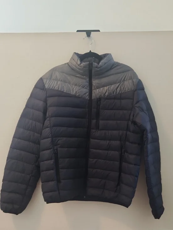 INC International Concepts Quilted Puffer Jacket in Gray and Navy