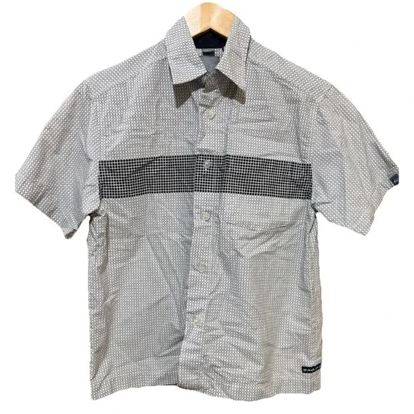 Quicksilver Gray Short Sleeve Button Up Kids Shirt Small (8-10) Beach Summer EUC