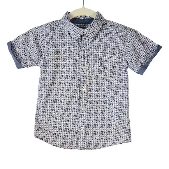 Ben Sherman Boys Short Sleeve Button Down Navy White Geometric Print Kids Size