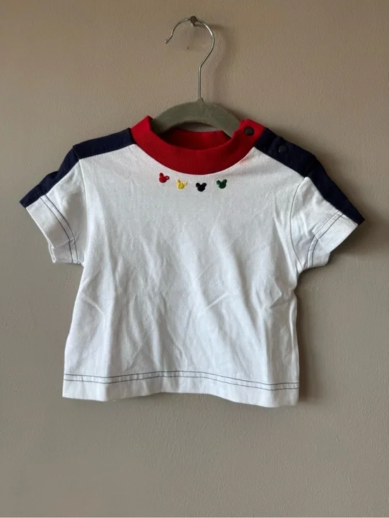 Vintage Baby Mickey & Co Color Block Mickey Embroidered T-Shirt Size 12 months