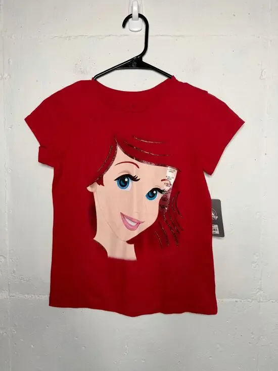 NEW The Disney Store Ariel Face T Shirt Red Kids Size 10/12 Large Girls