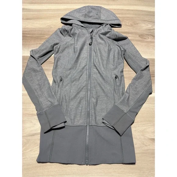 Lululemon Full Zip Hoodie Womens 4 Gray‎ Heathered Ribbed Athletic Jacket Yoga
