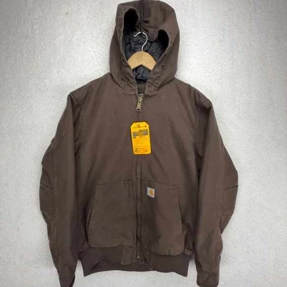 Carhartt Active Jac Washed Duck Insulated Mens Medium J130 Brown Hooded NWT